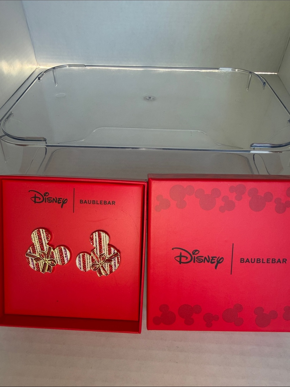 Disney BaubleBar Red and Gold Mickey Bow Stripe Stud Earrings NIB - Picture 2 of 2